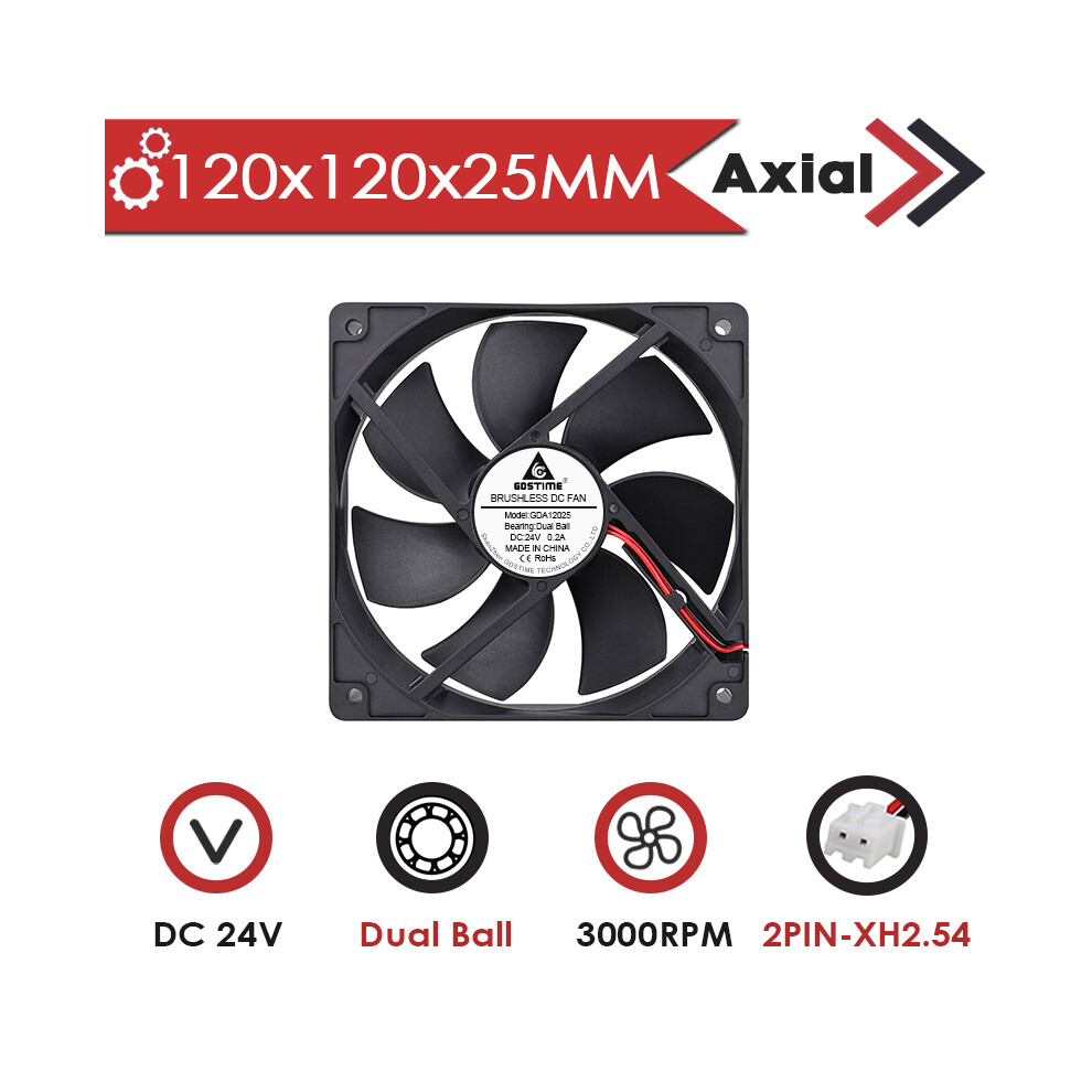 (24V 2Ball 3000Rpm) Lbq Gdstime 120X120x25mm Dual Ball Fan Dc Brushless 5V 12V 24V 48V 12Cm 9173438905573