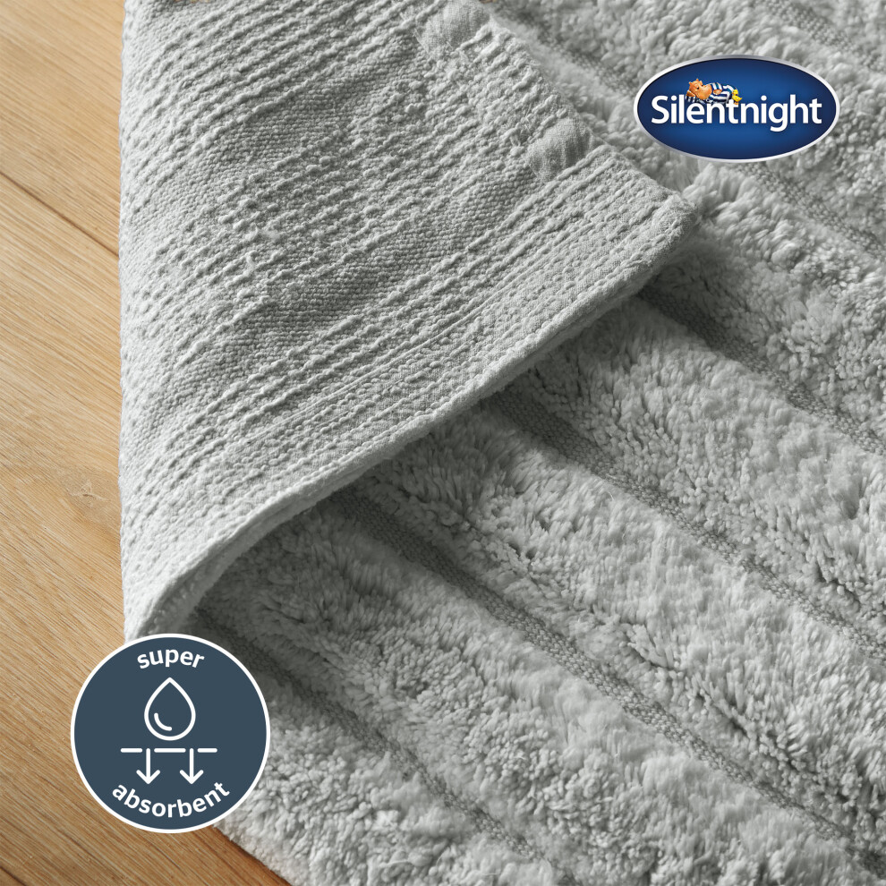 (Grey) Silentnight Ribbed Cotton Bathmat Super Soft & Super Absorbent 100% Cotton BCI - Luxurious Deep Thick Textured Pile - 80 x 50cm - Machine Washa