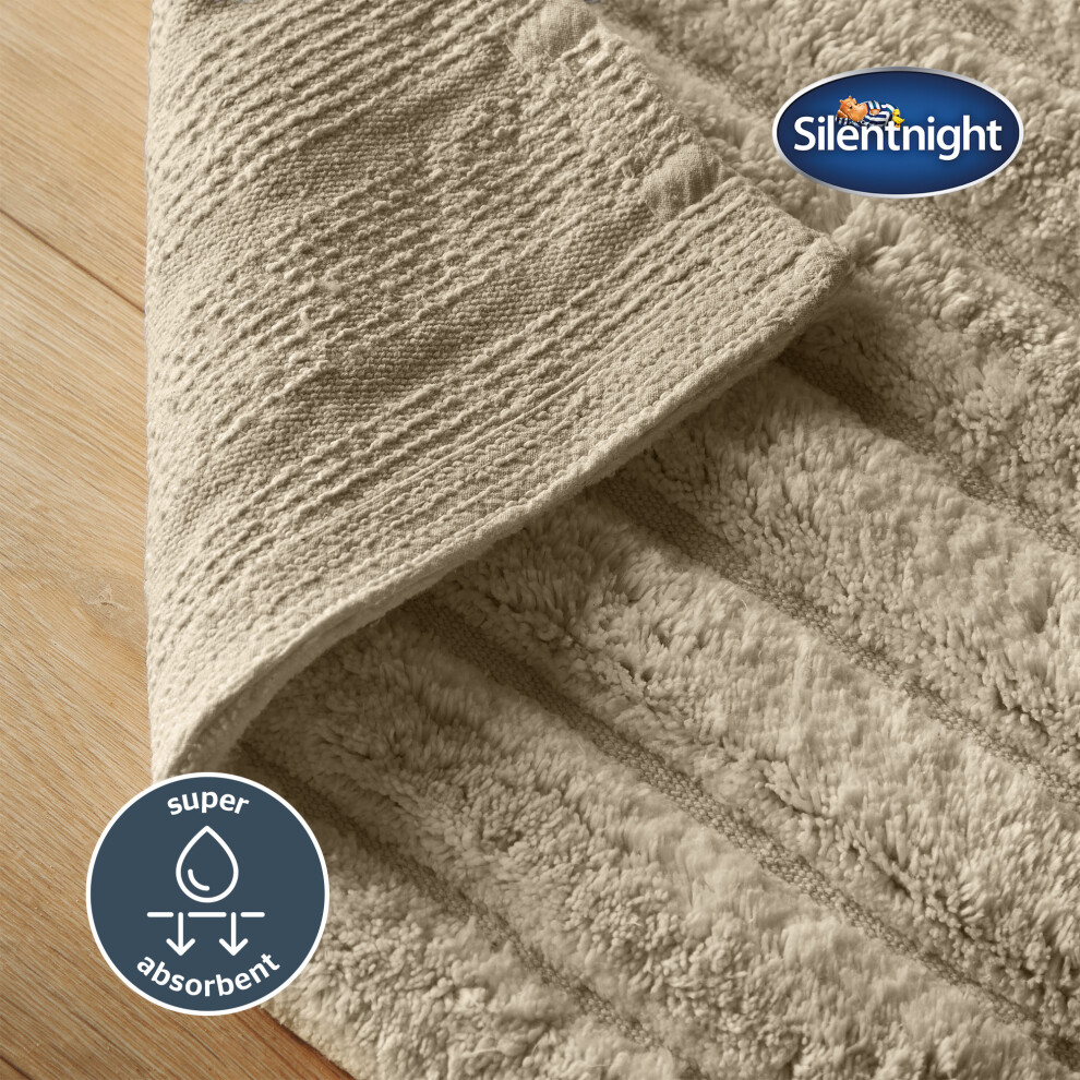 (Natural) Silentnight Ribbed Cotton Bathmat Super Soft & Super Absorbent 100% Cotton BCI - Luxurious Deep Thick Textured Pile - 80 x 50cm - Machine Wa