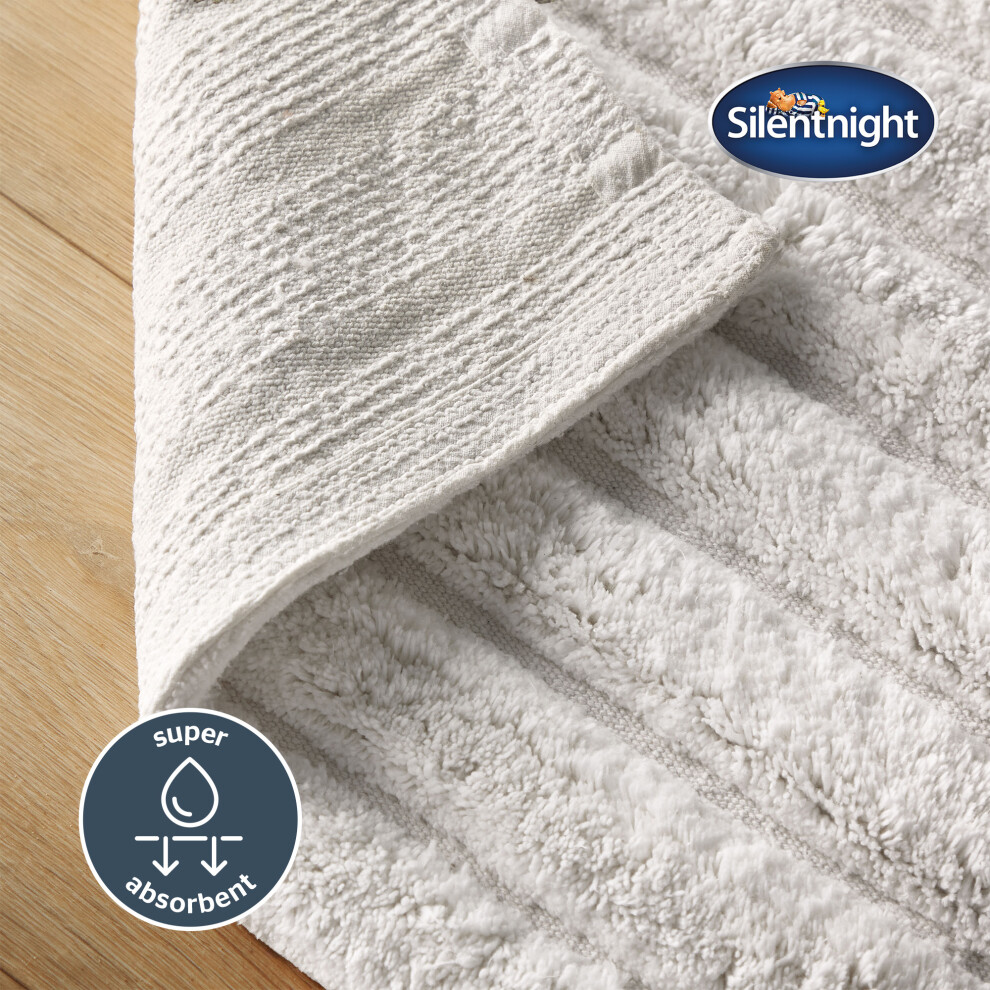 (White) Silentnight Ribbed Cotton Bathmat Super Soft & Super Absorbent 100% Cotton BCI - Luxurious Deep Thick Textured Pile - 80 x 50cm - Machine Wash