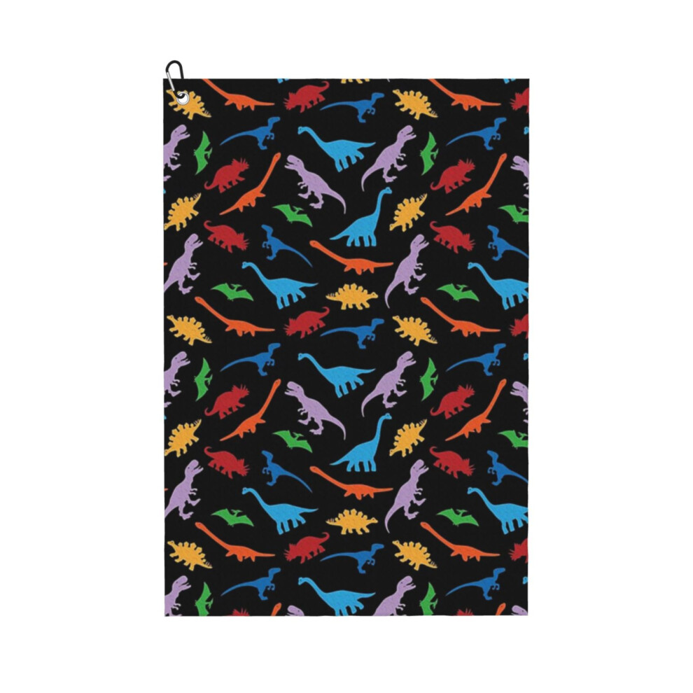 (7 Dinosaur Species Colorful Silhouette Transparent Background Pattern_10840) Golf Towel Funny Printed Cristmas Gift for Men Women Husband Dad Mom Birthday Golfers Fan