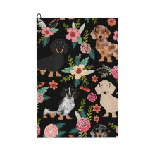 (Dachshund Dog Art With Flowers_13616) Golf Towel Funny Printed Cristmas Gift for Men Women Husband Dad Mom Birthday Golfers Fan