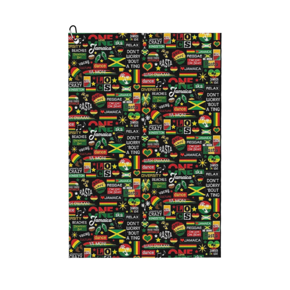 (Jamaica One Love Culture Pattern_2352) Golf Towel Funny Printed Cristmas Gift for Men Women Husband Dad Mom Birthday Golfers Fan