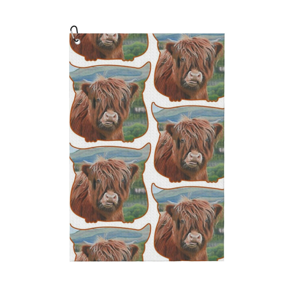 (Highland Cow Calf_6782) Golf Towel Funny Printed Cristmas Gift for Men Women Husband Dad Mom Birthday Golfers Fan