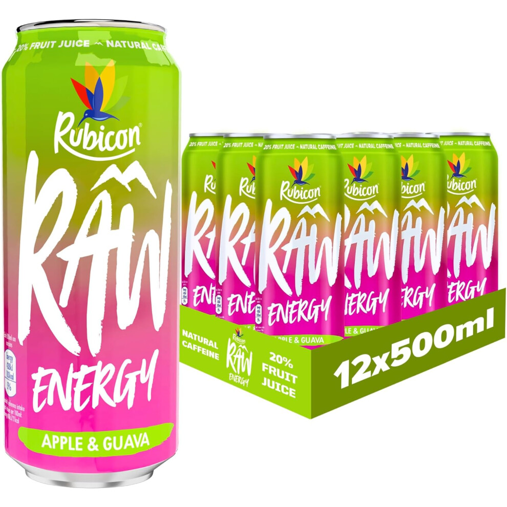 (Rubicon RAW 12 Pack Apple & Guava 500ml Energy Drink, 20% Real Fruit Juice, High caffeine with B-Vitamins, Ginseng & Gua) Rubicon RAW 12 Pack Apple &