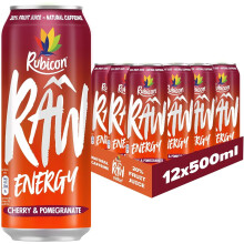 (Cherry & Pomegranate) Rubicon RAW 12 Pack Apple & Guava 500ml Energy Drink, 20% Real Fruit Juice, High caffeine with B-Vitamins, Ginseng & Guarana