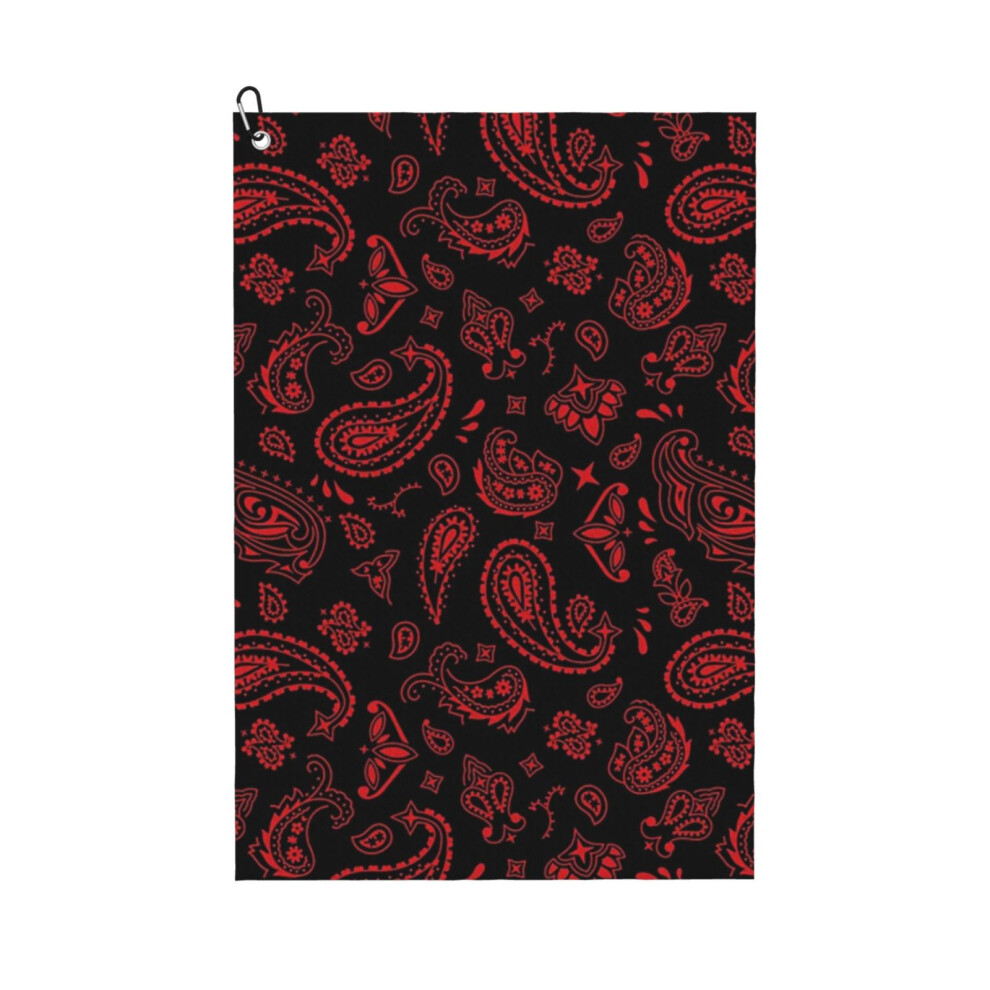 (Red On Black Paisley_5157) Golf Towel Funny Printed Cristmas Gift for Men Women Husband Dad Mom Birthday Golfers Fan