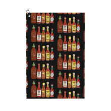 (Spicy! Check Out These Hot Sauces On Black_4809) Golf Towel Funny Printed Cristmas Gift for Men Women Husband Dad Mom Birthday Golfers Fan
