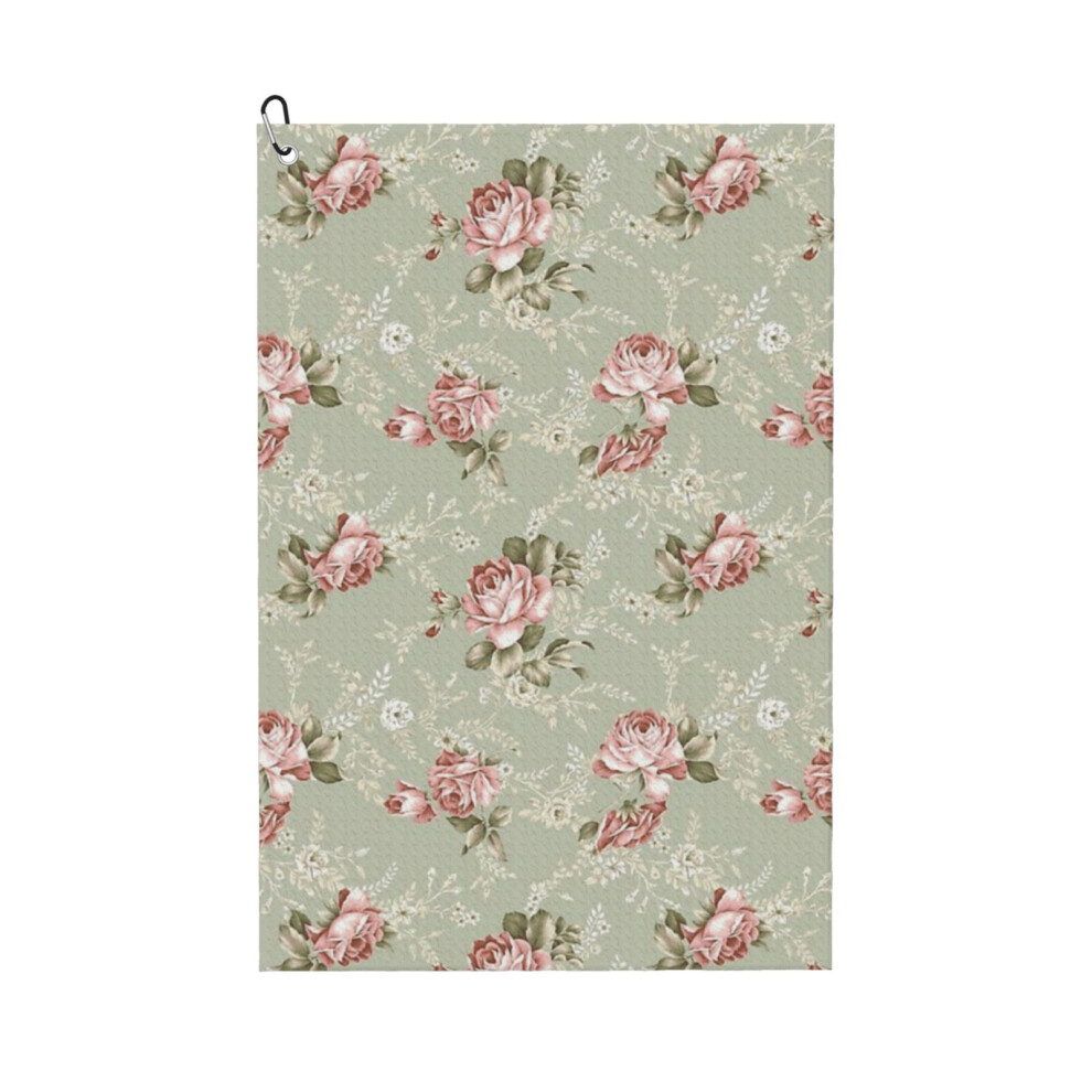 (Vintage Blush Roses - Sage Green Background_6848) Golf Towel Funny Printed Cristmas Gift for Men Women Husband Dad Mom Birthday Golfers Fan