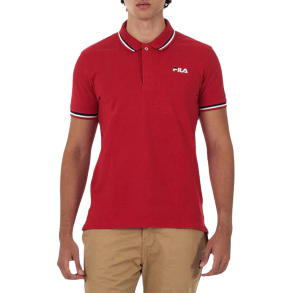 (Red, M) FILA Mens Polo Shirt Casual Summer Sports Golf Tee