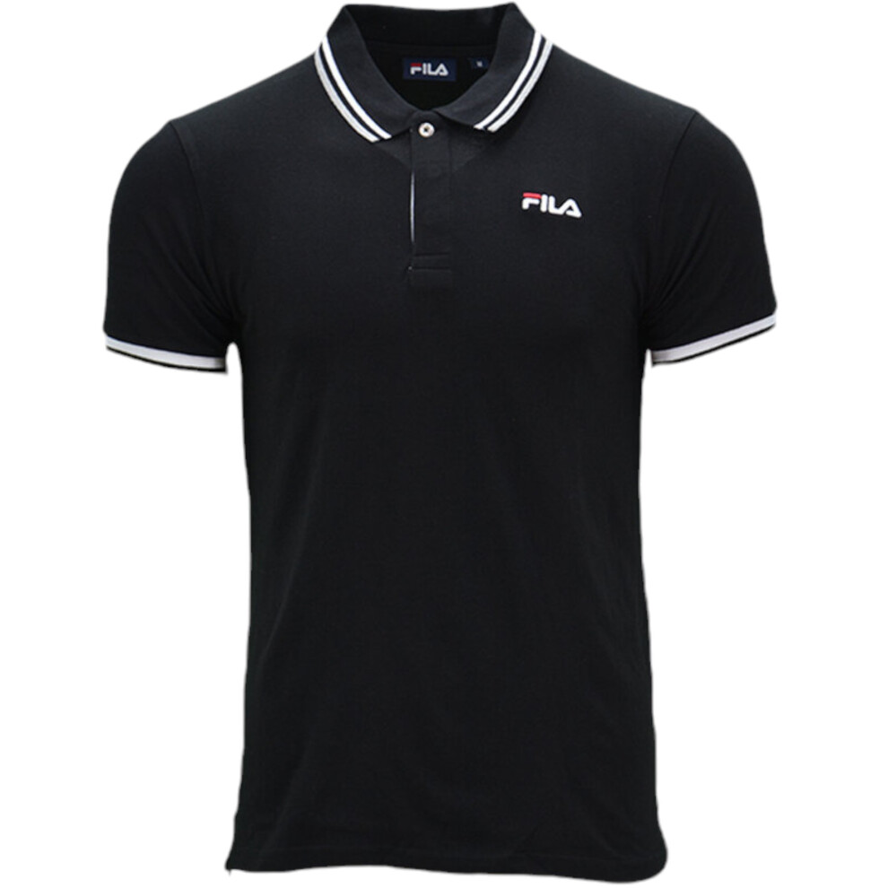 (Black, S) FILA Mens Polo Shirt Casual Summer Sports Golf Tee