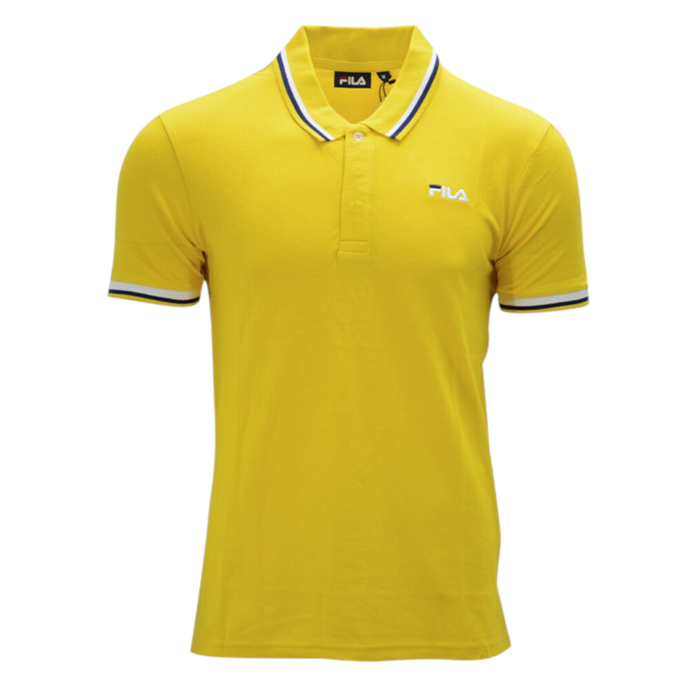 (Mustard Yellow, S) FILA Mens Polo Shirt Casual Summer Sports Golf Tee