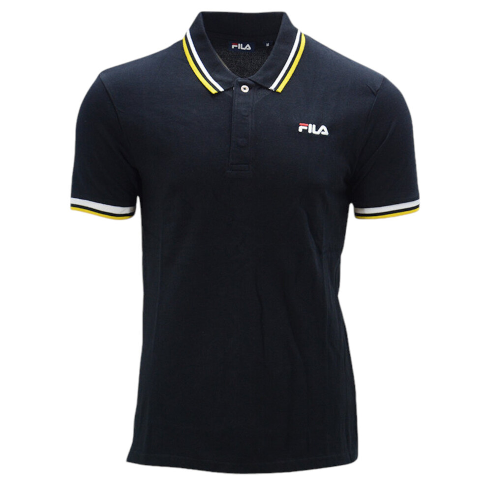 (Black and Yellow, S) FILA Mens Polo Shirt Casual Summer Sports Golf Tee