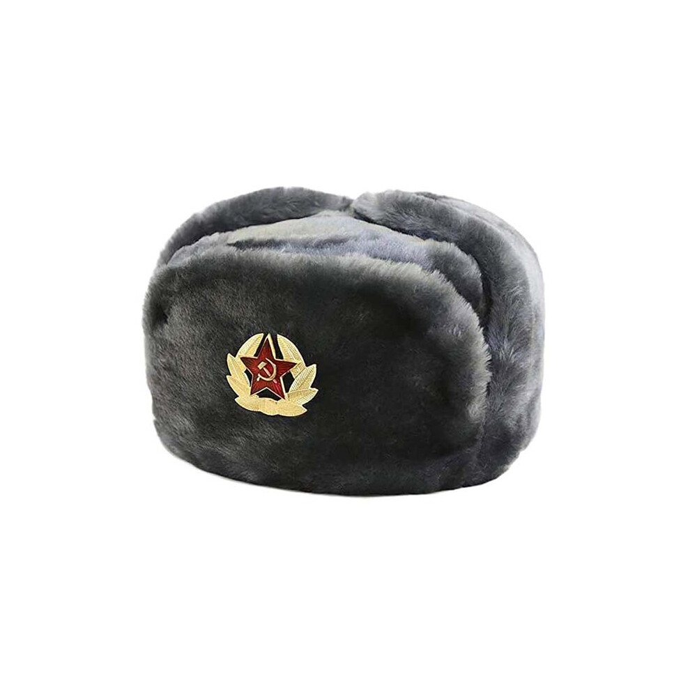 (Grey) Mens Ushanka Cossack Russian Fake Fur Trapper Ski Hat Winter Warm Trapper Hat Black,Khaki,White,Red One Size-58/60cm