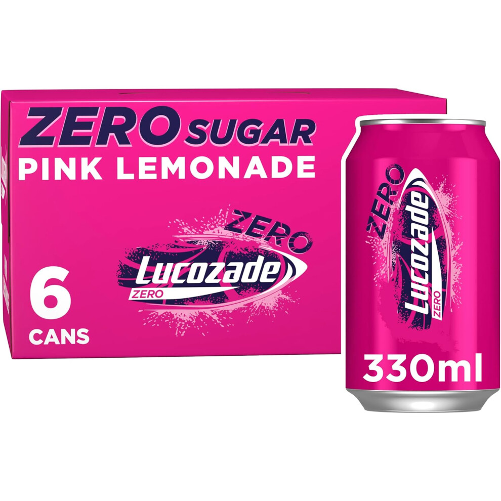 (Lucozade Zero Fizzy Drink, Pink Lemonade Flavour, Sugar Free, Low Calorie, 6 Pack, 330ml Cans) Lucozade Zero Fizzy Drink, Pink Lemonade Flavour, Suga