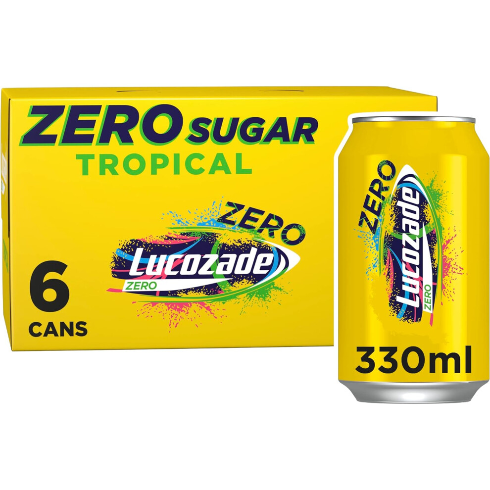 (Lucozade Zero Fizzy Drink, Tropical Flavour, Sugar Free, Low Calorie, 6 Pack, 330ml Cans) Lucozade Zero Fizzy Drink, Pink Lemonade Flavour, Sugar Fre