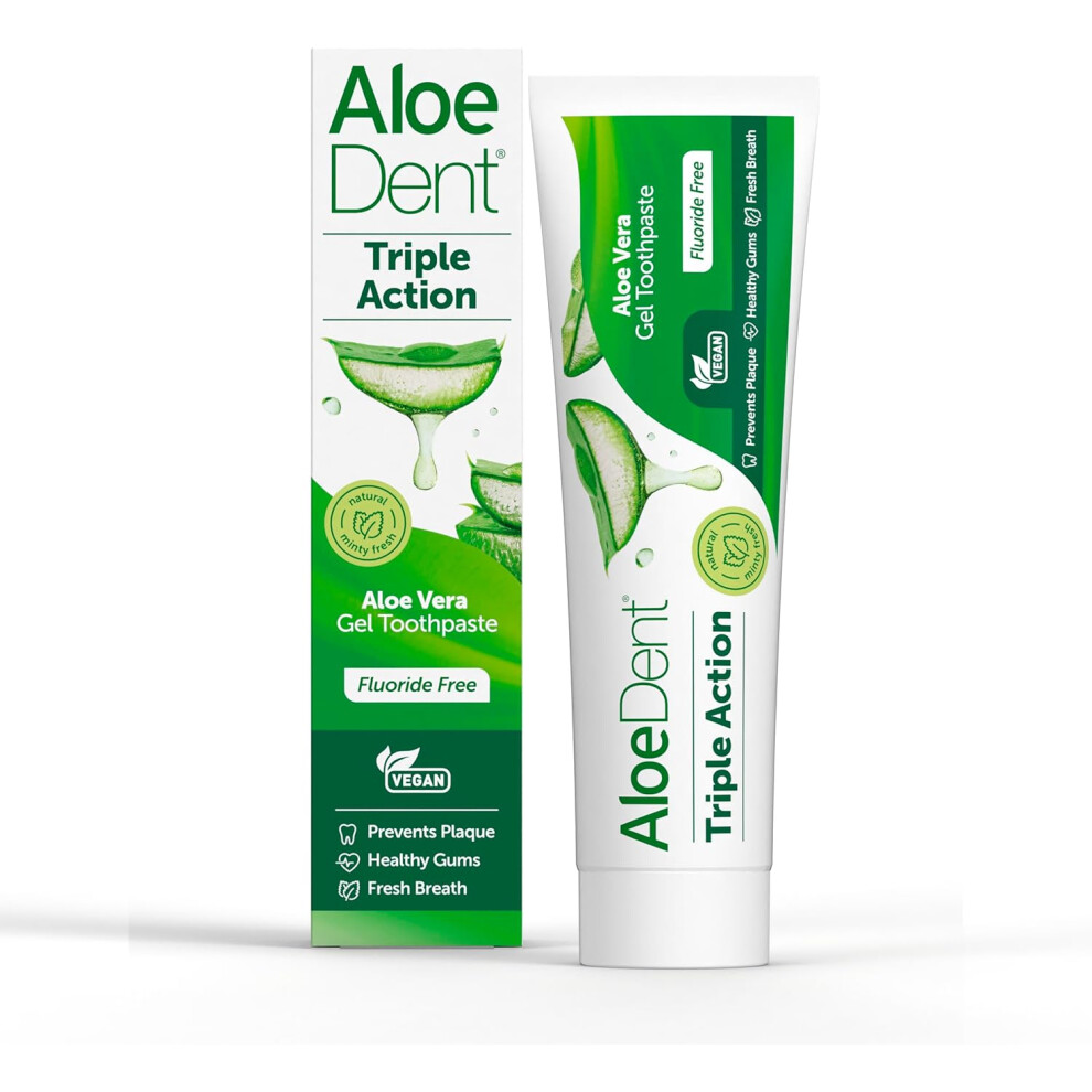 (Aloe Dent Triple Action Aloe Vera Toothpaste Fluoride Free , Natural Action, Vegetarian , Cruelty Free , SLS Free, CoQ10) Aloe Dent Charcoal Toothpas