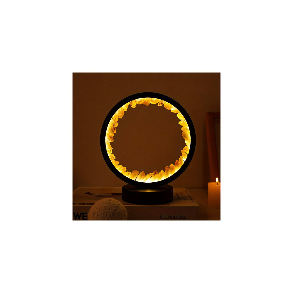 (Citrine Flower Tooth?warm?) Rechargeable LED Bedside Lamp Natural Quartz Amethyst Cluster Night Lamp Bedroom Desk Circular Circle Decorative Lights-image-OPC-PFHBRR9-NEW