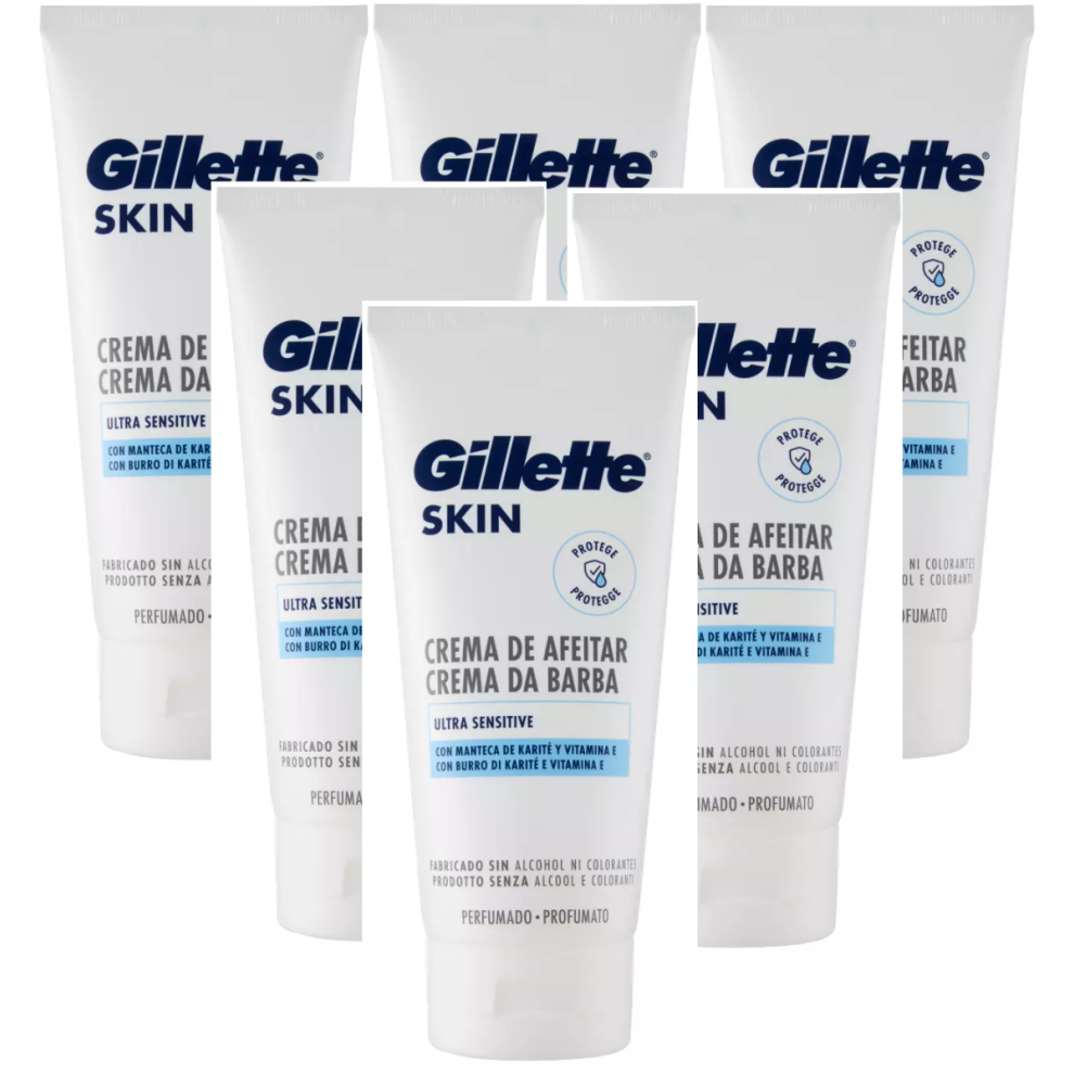 6 x 175ml Gillette Skin Ultra Sensitive Shave Cream with Shea Butter & Vitamin E