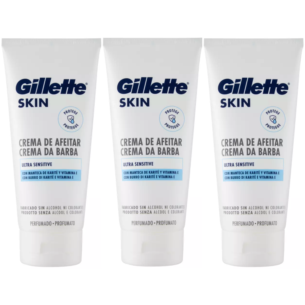 3 x 175ml Gillette Skin Ultra Sensitive Shave Cream with Shea Butter & Vitamin E