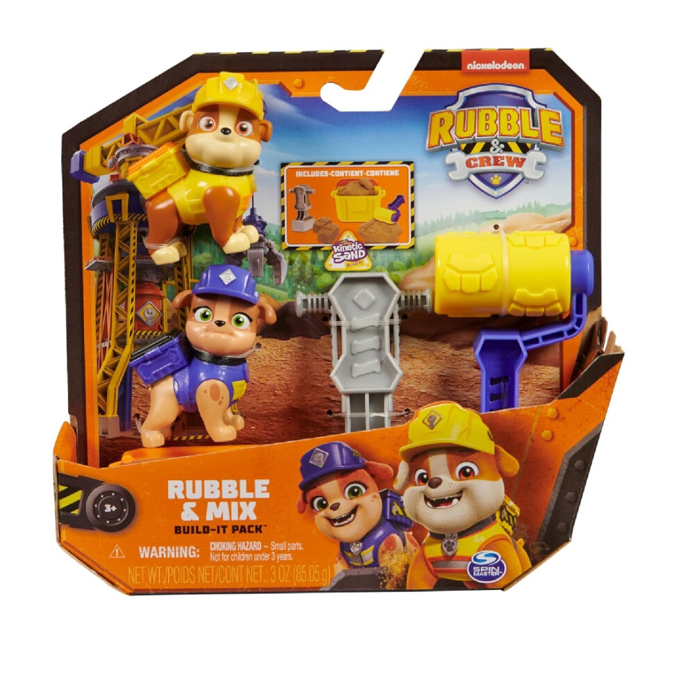 Rubble & Crew Rubble And Mix Action Figures Set With Kinetic Build-It Sand