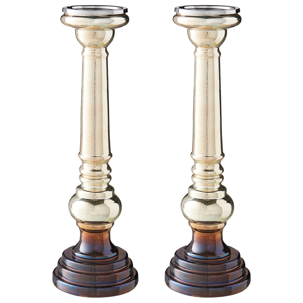 Set of 2 Candle Holders IMARTI Glass 40 cm Gold