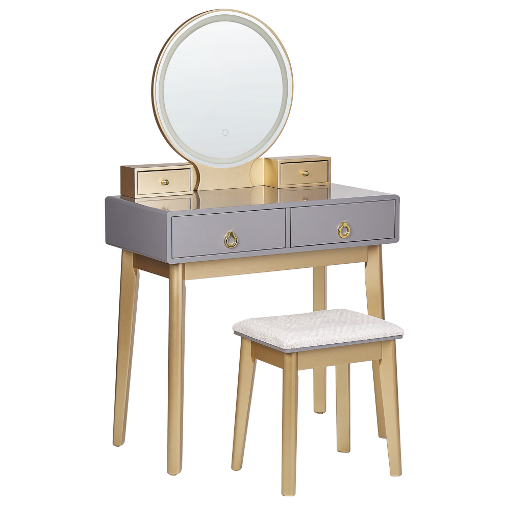 Dressing Table with Mirror and Stool FEDRY LED Grey