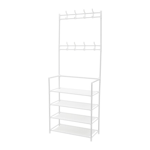 Living And Home 4 Tier Shoe Rack with Coat Hanger White 2
