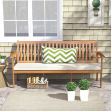 Total Tactic HW72806WH Outdoor 3-Seat Wood Bench with Seat Cushion & Slatted Seat - White