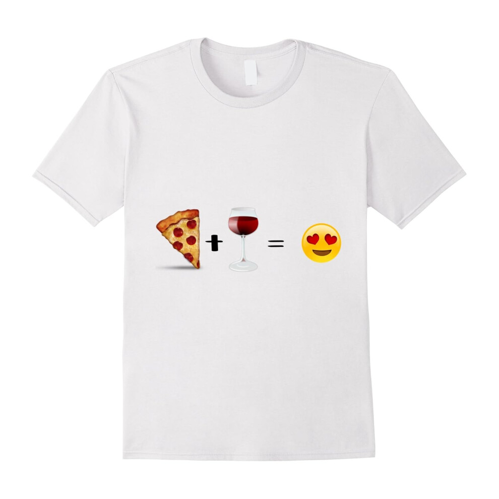 (L) I Love Pizza and Wine Funny Emoji T-Shirt Emoticon-Father's Day