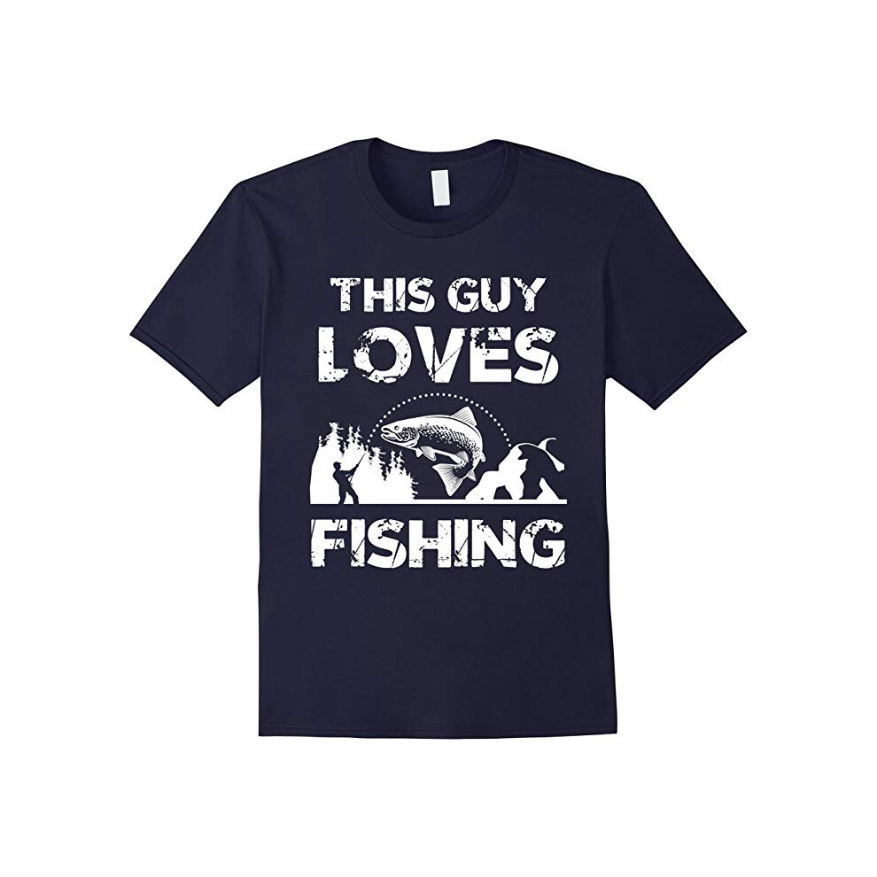 (L) This Guy Loves Fishing Funny Fisherman Tshirt Fishers Gift Tee Fishing T-Shirt-Father's Day