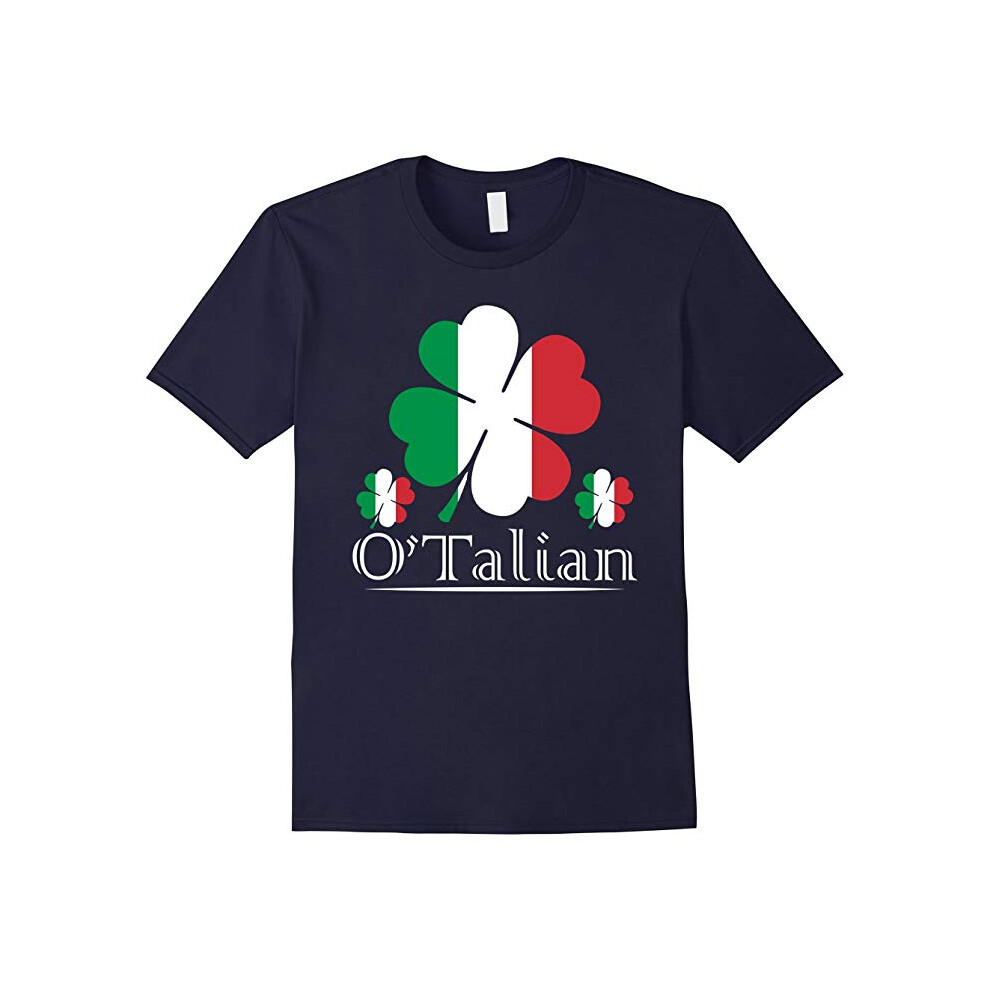 (M) O'Talian Irish 4 Leaf Father's Dayover Italian Flag Funny Gift T-Shirt-Father's Day