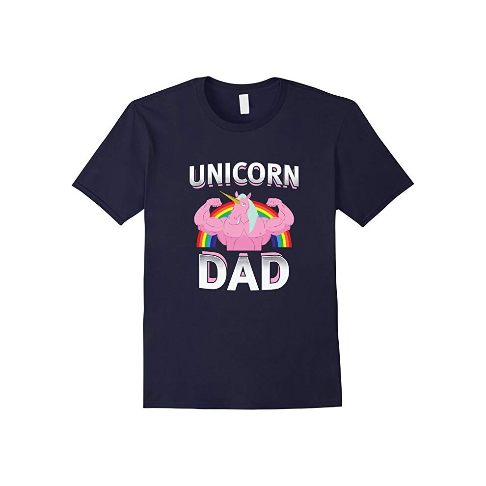 (M) Unicorn Dad T Shirt With Rainbow-Father's Day