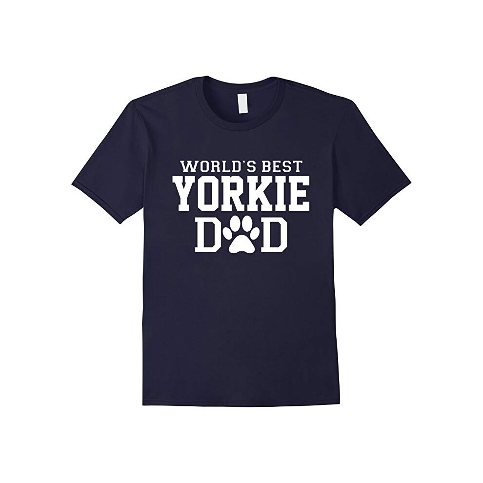 (S) World's Best Yorkie Dad Dog Lover Pawprint T-Shirt-Father's Day