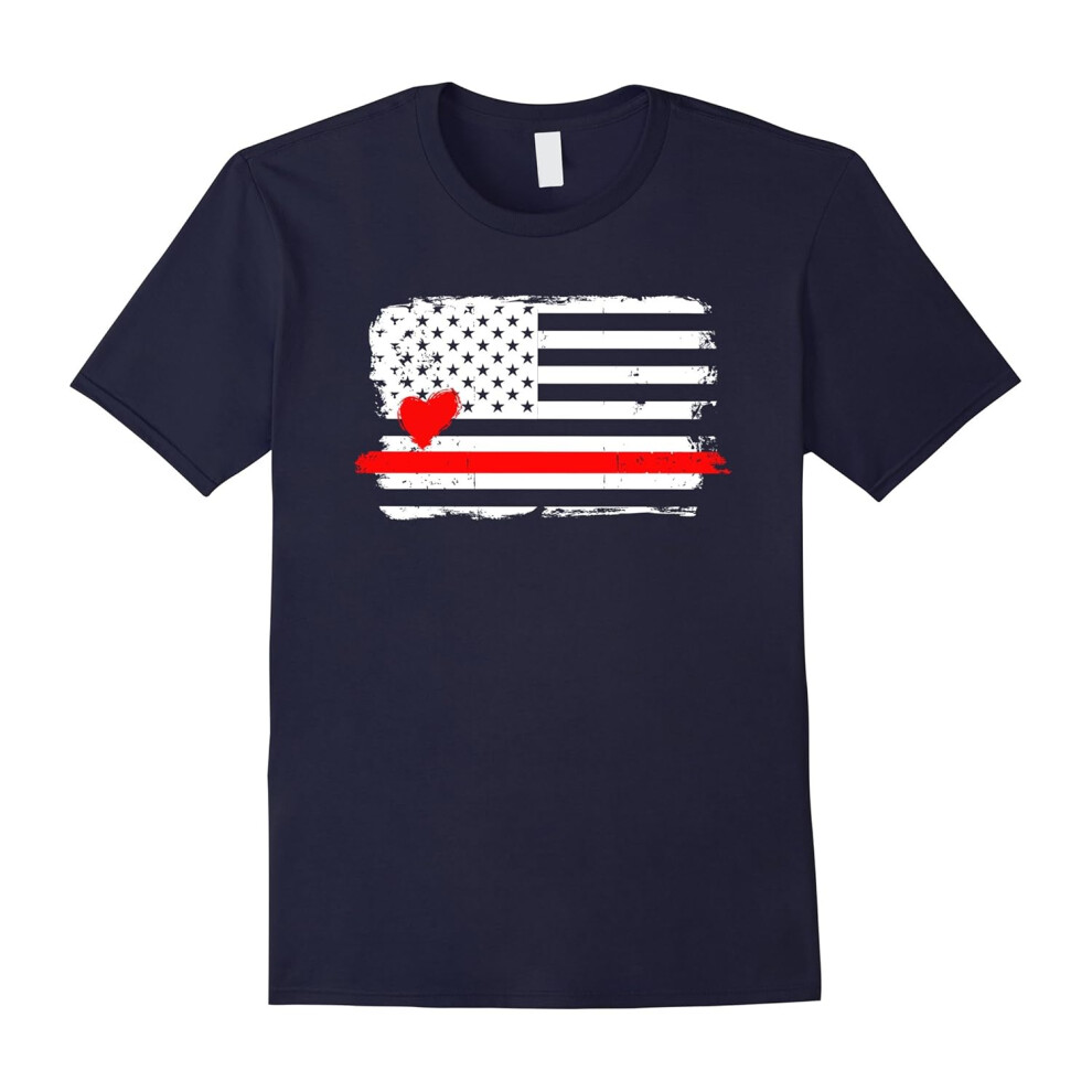 (XXXL) Firefighter Thin Red Line Amercian Flag Love T-Shirt | USA-Father's Day