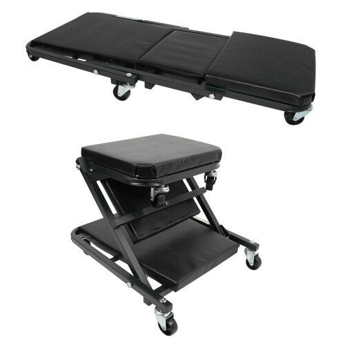 Switzer SwitZer 2in1 Mobile Folding Mechanics Car Creeper Trolley Seat Stool Chair Black