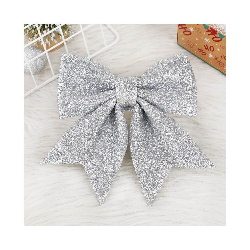 (Silver) Large Red Gold Sparkling Bow Glitter Christmas Ribbon Bowknot Xmas