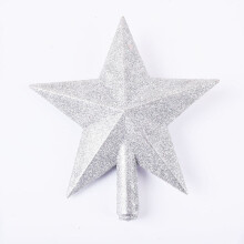 (Silver, 15cm) Christmas Tree Top Star Decorations, Shiny Gold Powder, Five-Pointed