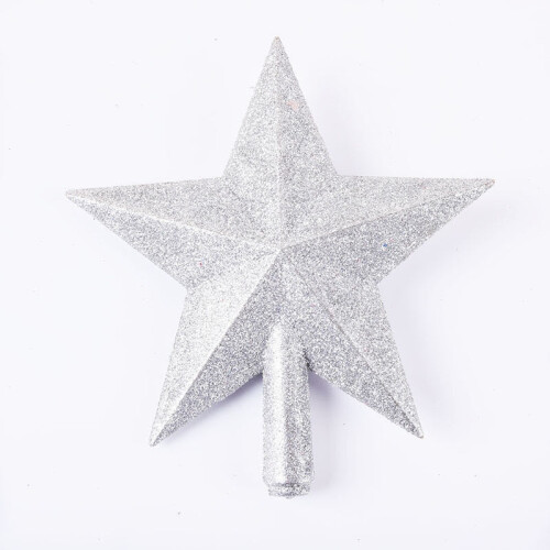 (Silver, 15cm) Christmas Tree Top Star Decorations, Shiny Gold Powder, Five-Pointed