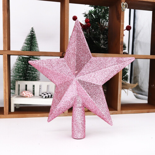 (Silver, 15cm) Christmas Tree Top Star Decorations, Shiny Gold Powder, Five-Pointed 1