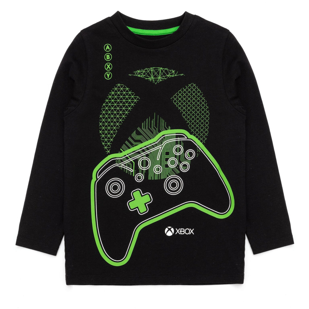 (13-14 Years, Black/Green) Xbox Boys Game Controller Long-Sleeved Pyjama Set