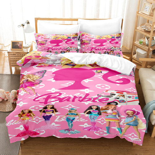 (Style 21, Single(135X200CM/2PCS)) Barbie Kids Bedding Single Double Duvet Cover UK on OnBuy