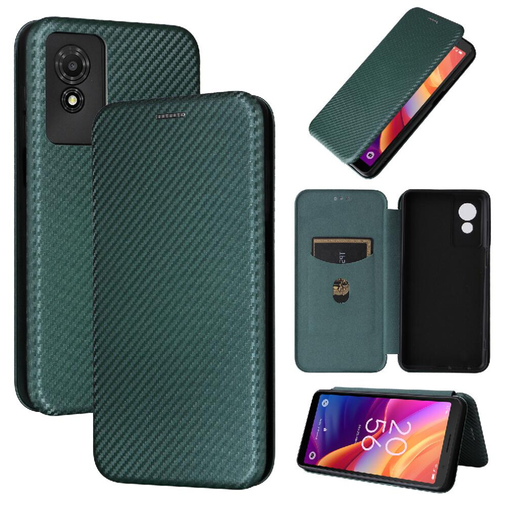 (Green) Case For Tcl 501 With Card Holder Kickstand Leather Folio Flip Case Magnetic Carbon Fiber Card Insertion Full Protection Green 764762829193