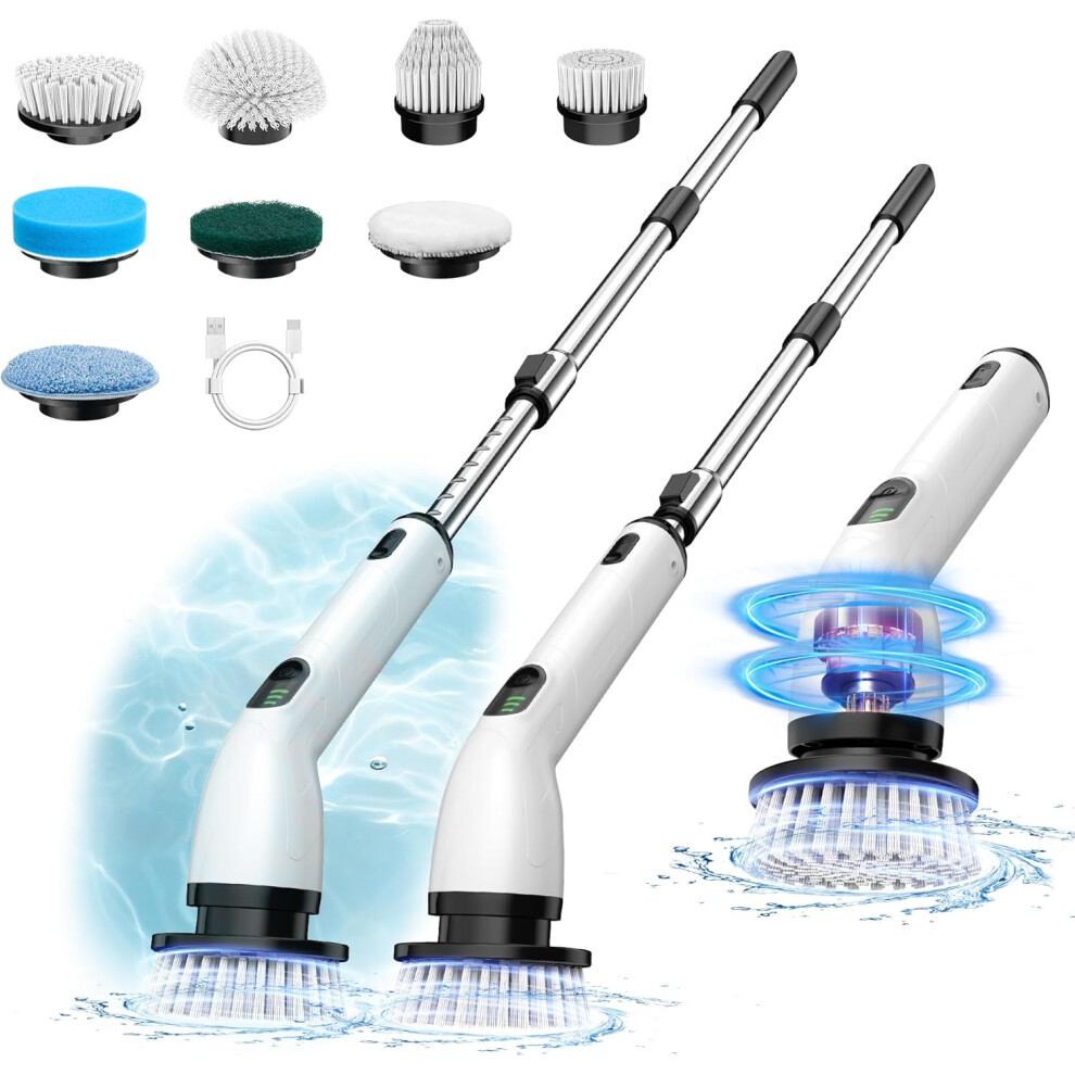 (2641-black) Electric Spin Scrubber, New Full Body IPX7 Waterproof Cordless Electric Cleaning Brush, Upgraded Extended Handle, Suitable for Bathtubs, Tiles