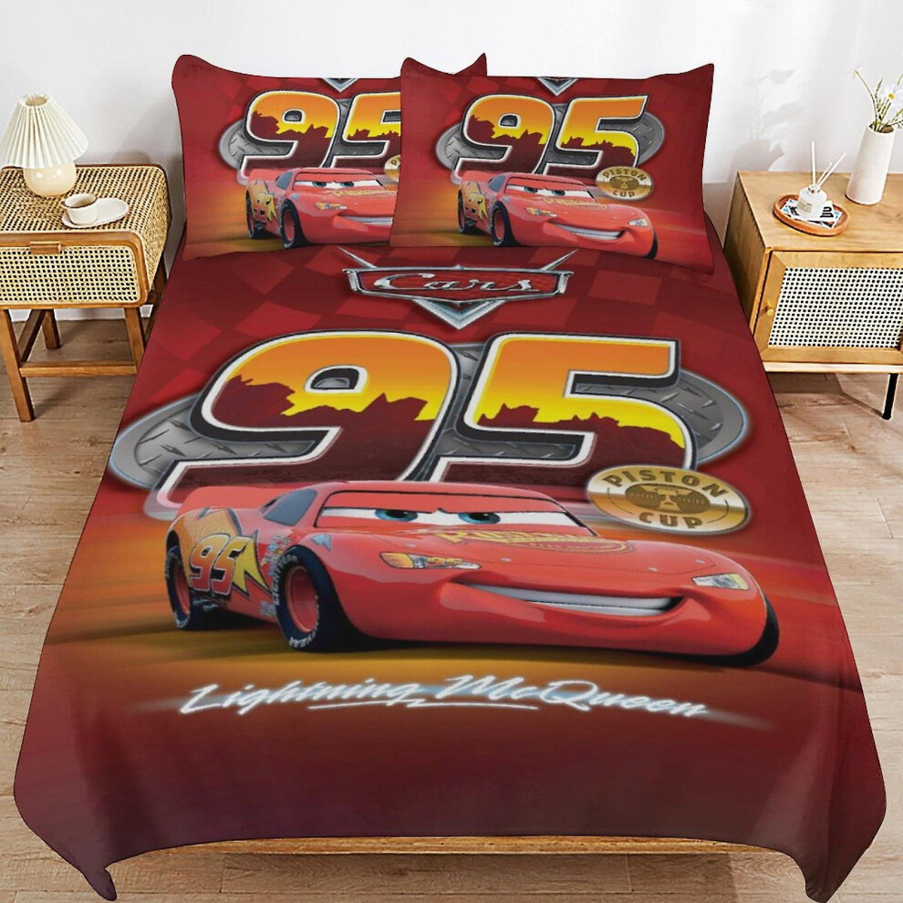 (Single135x200cm) Cars Bedding Sets Cute Bed Cover Anime Cartoon 3D Printed Lightweight Room Decor Sets