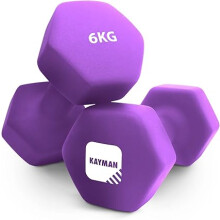 KAYMAN Neoprene 6kg Dumbbells with Anti-Slip Grip, Purple