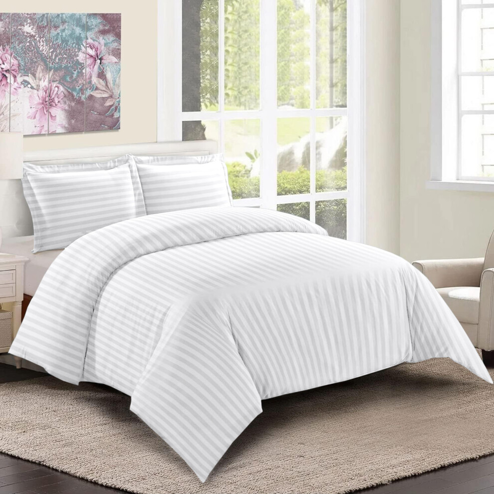 (Double Stripe Duvet Cover Set White) Reversible Duvet Cover White Bedding Sets Quilt