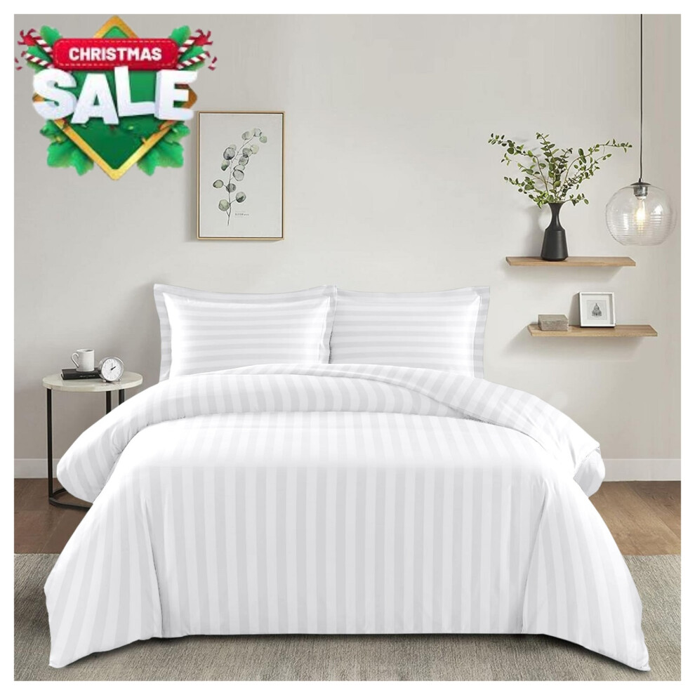 Imperial Rooms (Super King Stripe Duvet Cover Set White) Reversible Duvet Cover White Bedding Sets Quilt