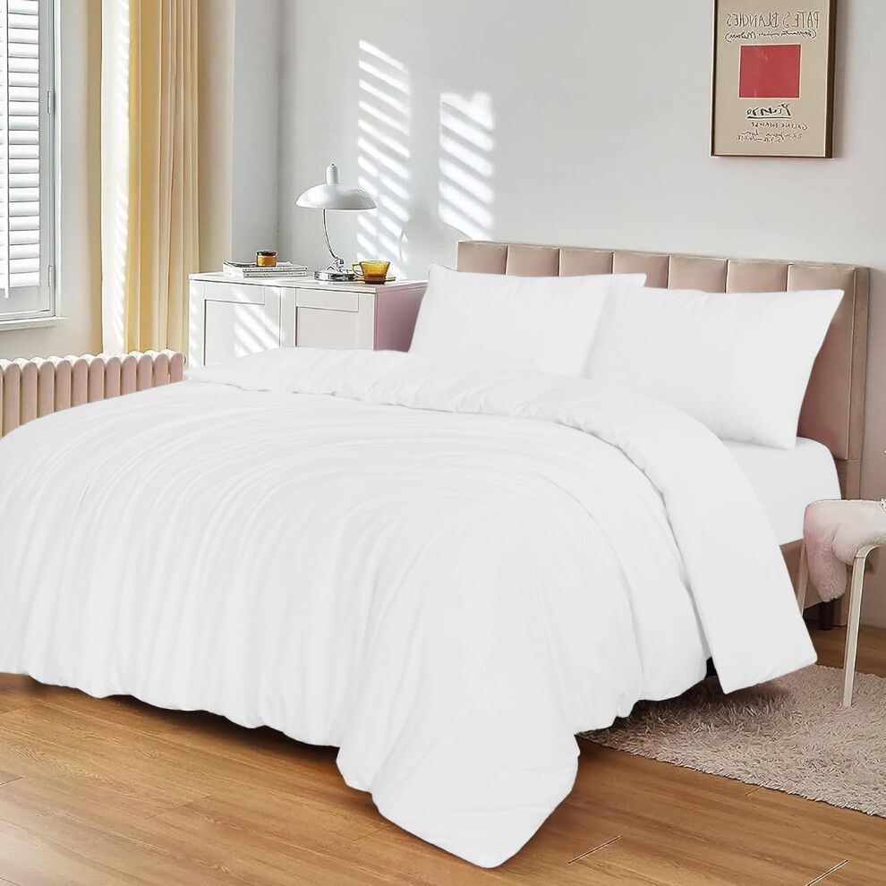 Imperial Rooms (Double Plain Duvet Cover Set White) Reversible Duvet Cover White Bedding Sets Quilt