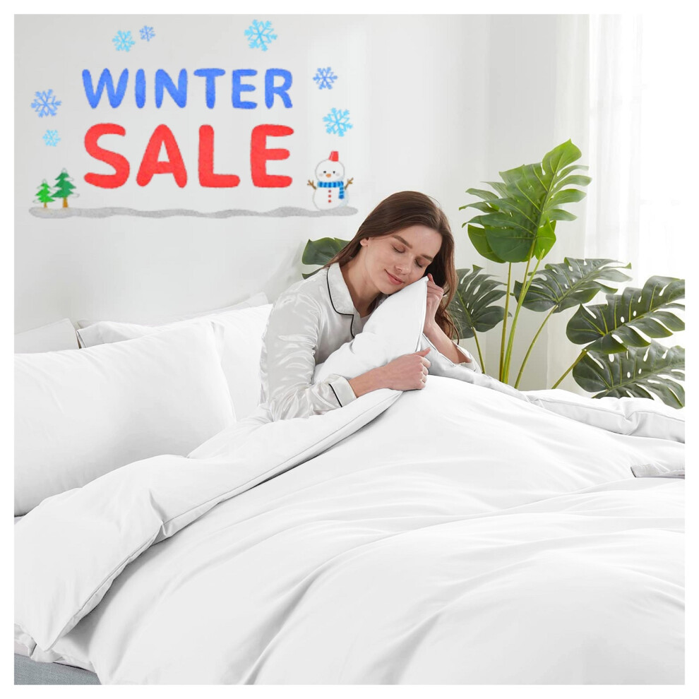 Imperial Rooms (King Plain Duvet Cover Set White) Reversible Duvet Cover White Bedding Sets Quilt